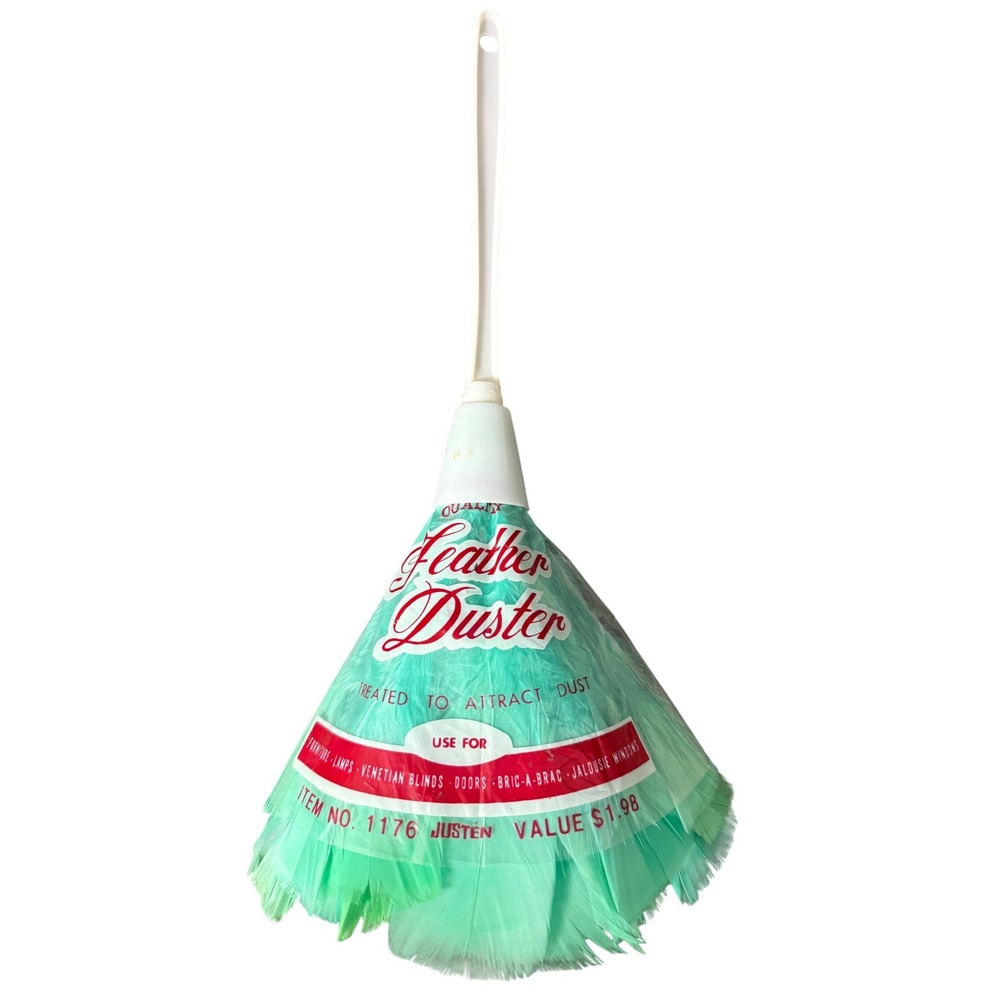 Vintage Justen Feather Duster Item 1176 Mint Green Treated Feathers New OldStock